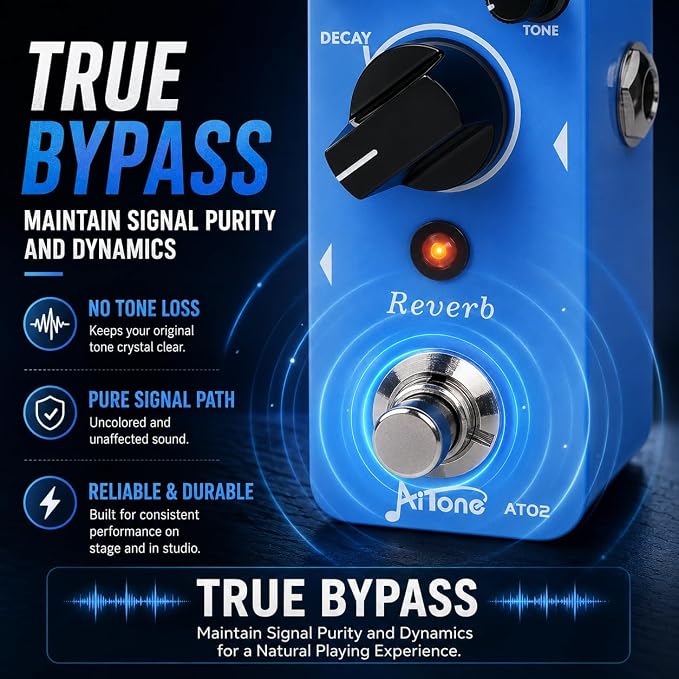 AITONE AT-02 Reverb Pedal Digital Reverb Guitar Effect Pedal with 3 Modes True Bypass for Electric Guitar