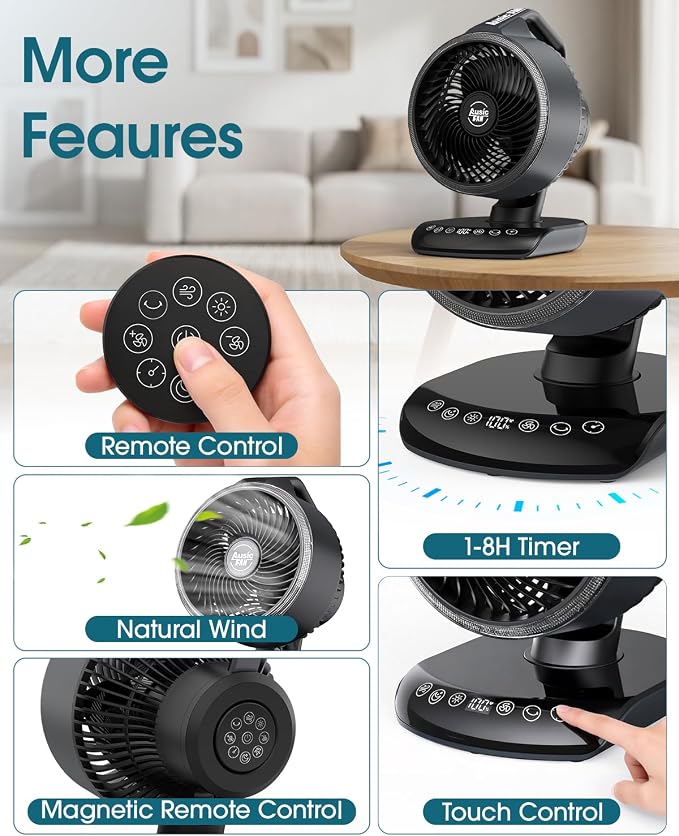Ausic Outdoor Rechargeable Desk Fan Portable, 30000mAh 12'' Battery Powered Oscillating Fan with Remote & Turbo Blade, Ultra-Powerful Quiet Fan for Patio, Sports, Camping, Whole Room, Office, Dorm