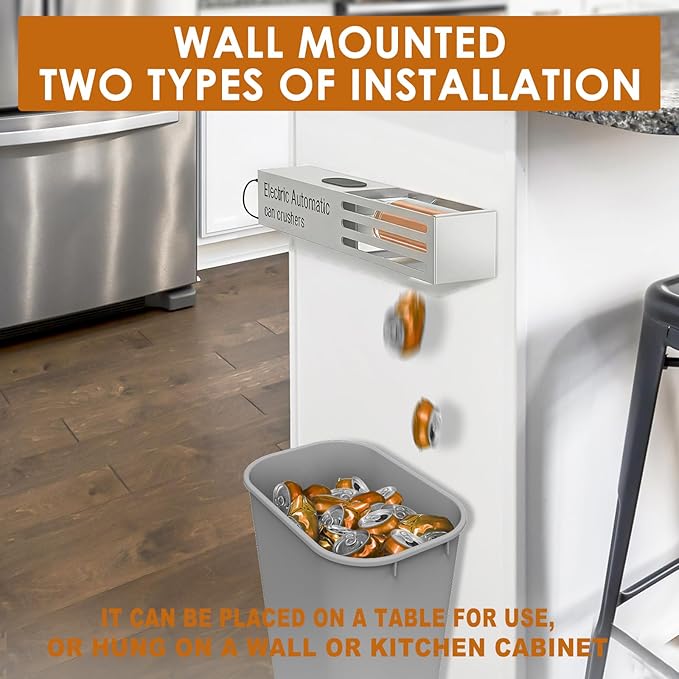 YOTAN Automatic Can Crusher, Electric Can Crushers Wall Mounted, Aluminum Can Crusher Electric for Recycling 8oz&12oz&16oz, Can Trash Compactor for Aluminum Seltzer, Soda, Beer Cans and Bottles