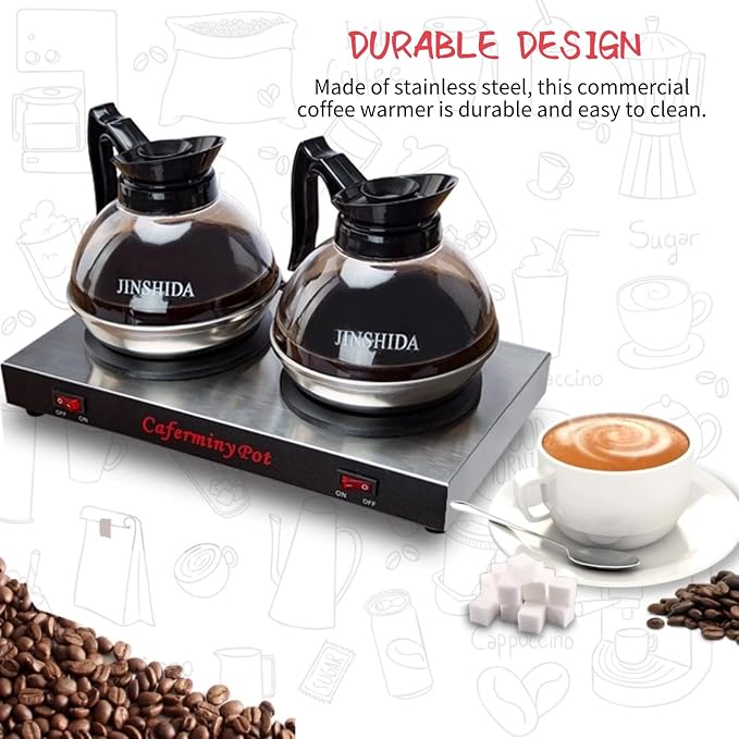 Commercial Coffee Warmer Dual Decanter Warmer Plate, Stainless Steel Portable Warmer for Standard Glass Decanter, Suitable for Cafe, Break Room, Buffet, Event and Commercial Use