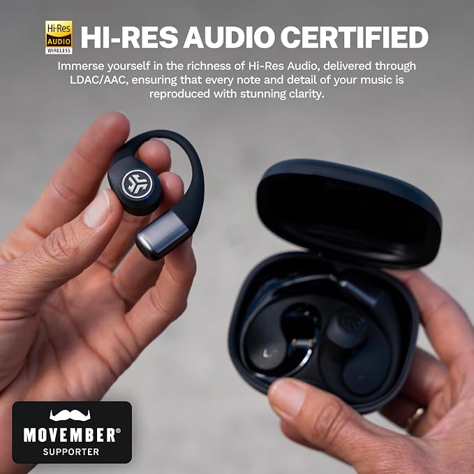 JLab Epic Open Sport Earbuds, Black, Wireless Open-Ear Audio Freedom Effortless Fit, Safe Listening, Bluetooth Multipoint, Customize with the App