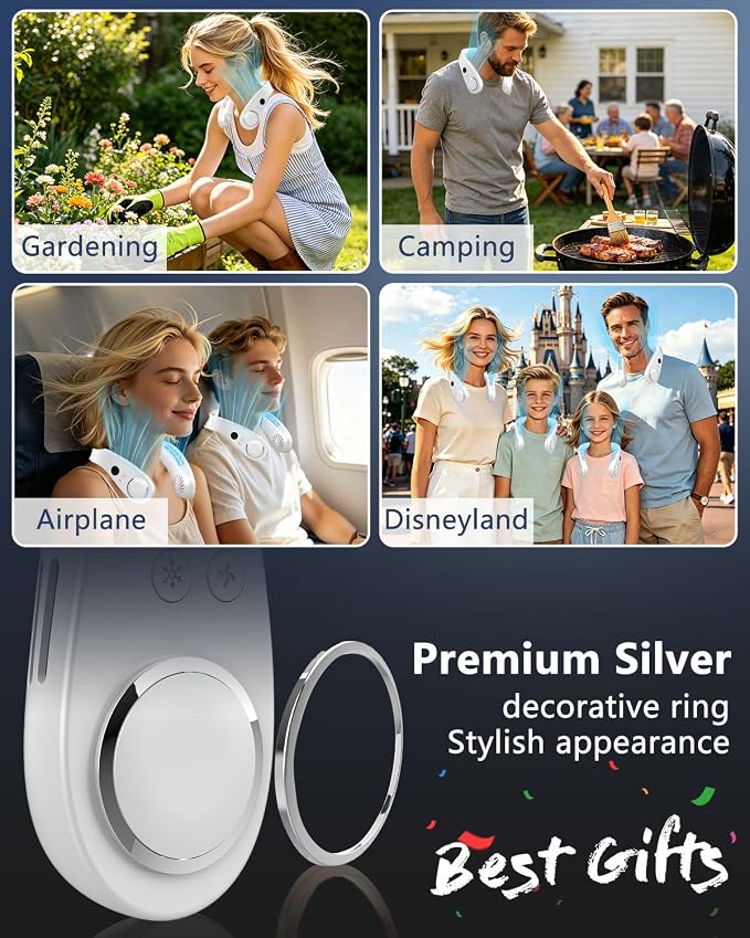 AJGJF Neck Fans that Blow Cold Air,5500mAh Neck Fan with Cooling Plate, 5 Speeds & 3 Cooling Levels, LED Display Battery & Speed, USB-C Rapid Charging, Hands-Free for Travel, Hiking, Gym White