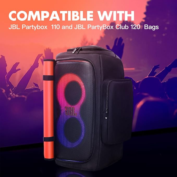 Speaker Cover Case Compatible with JBL PartyBox 120/PartyBox 110, Protective Dustproof Carrying Cover, Side Pockets for Microphone, for Outdoor Travel, Parties, Home Use, with Open Bottom