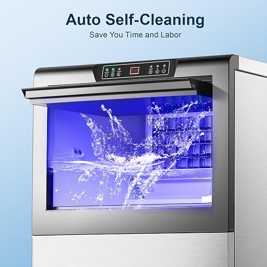 Amzgachfktch Commercial Ice Maker 150lbs/24H Under Counter Ice Maker, 50lbs Ice Storage, Ice Maker Commercial for Home Bar Restaurant, Blue Light, Self-Cleaning, LED Digital Display