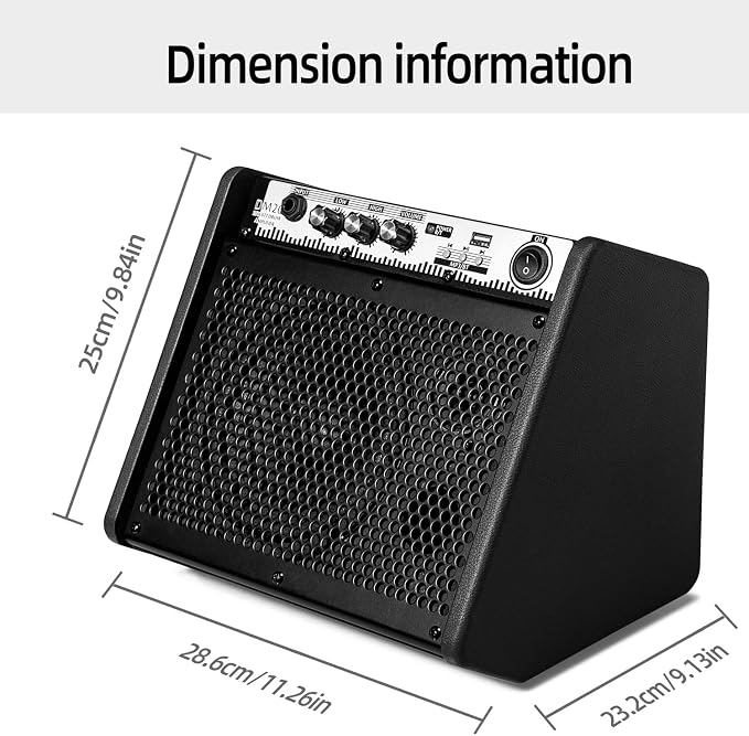 Coolmusic DM20 20W Bluetooth Personal Monitor Amplifier Electric Drum Amplifier Speaker,Keyboard Speaker with USB Interface(Including E-Drum Noise-Reduction Cable) (Black)