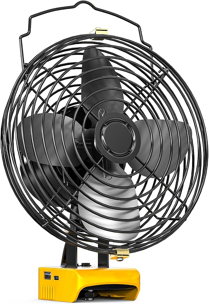 Ecarke 7 Inch Floor Fan Compatible with DeWalt 20V Battery (Tool Only) 20W 3500RPM Cordless Jobsite Fan Portable Fan with USB & Type-C Charging Port for Industrial Outdoor