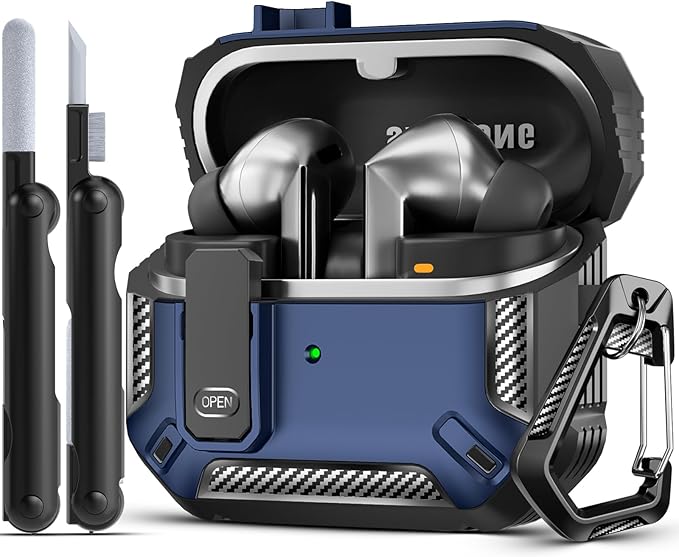 Lock Fit Designed for Samsung Galaxy Buds3 FE (2025) / Buds3 Pro (2024) / Buds 3 Case (2024),with Cleaning kit Full Body Shockproof Carbon Fiber Protection Design