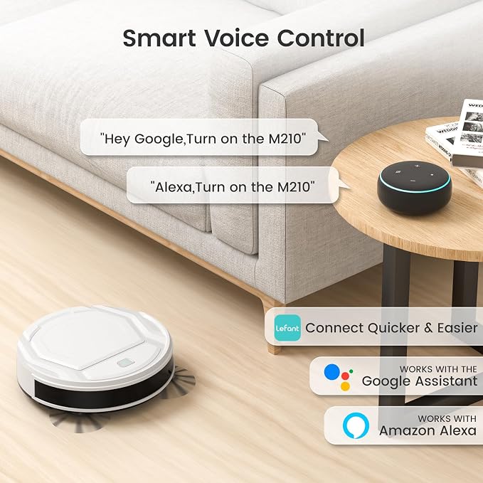 Lefant M210 Pro Robot Vacuum with 2200 Pa Powerful Suction, 6 Cleaning Modes, 120 Mins Runtime, Quiet, Self-Charging, Voice Control, Ideal for Pet Hair and Hard Floor, White