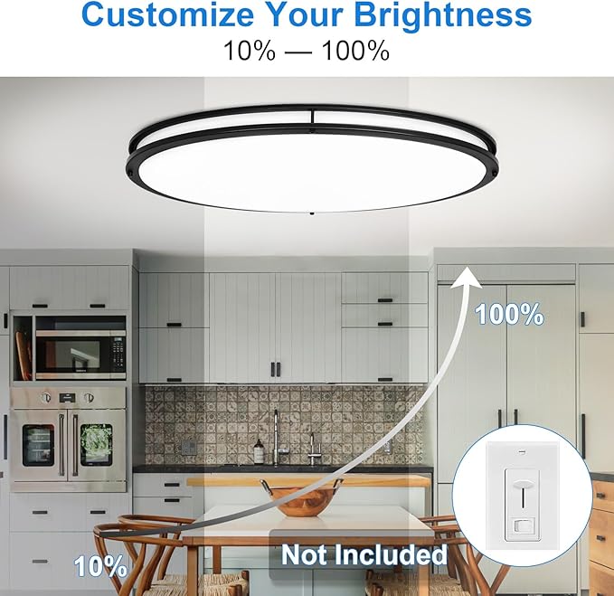 DLLT Flush Mount LED Ceiling Light: 32 Inch 5CCT (3000K-6000K) & Dimmable Ceiling Light Fixtures for Bedroom Hallway - 45W Modern Black Super Bright Kitchen Lighting Fixtures Ceiling