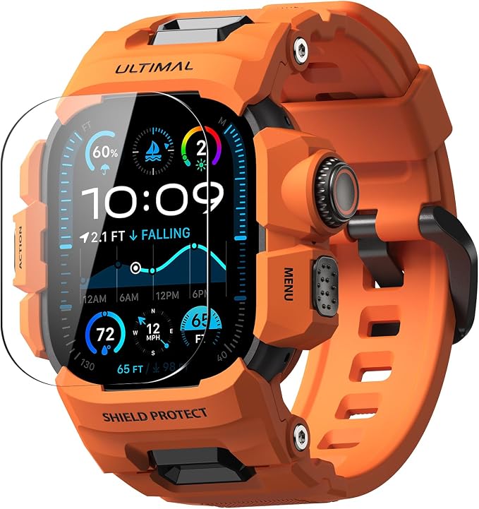 ULTIMAL Rugged Case with Band for Apple Watch 49mm,Compatible with Apple Watch Ultra 3/2/1, Military Grade Shockproof Bumper Cover for iWatch Tactical Band Men (49mm,Orange)