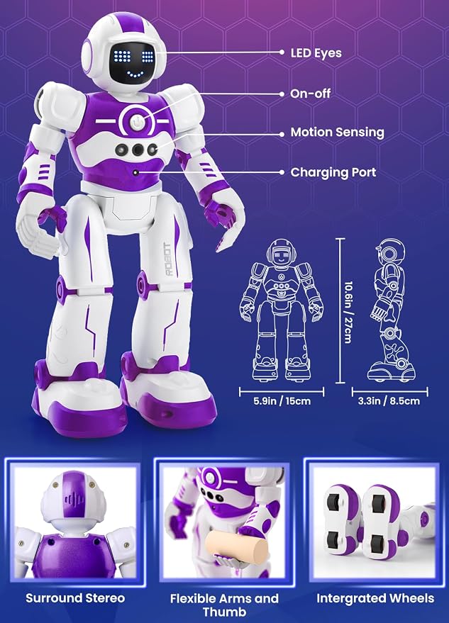 Robot Toys for Kids,Programmable Remote Control Smart Walking Dancing Robot Toy with Gesture & Sensing for Age 4 5 6 7 8 9 10 Year Old Boys Girls for Birthday Present,Purple