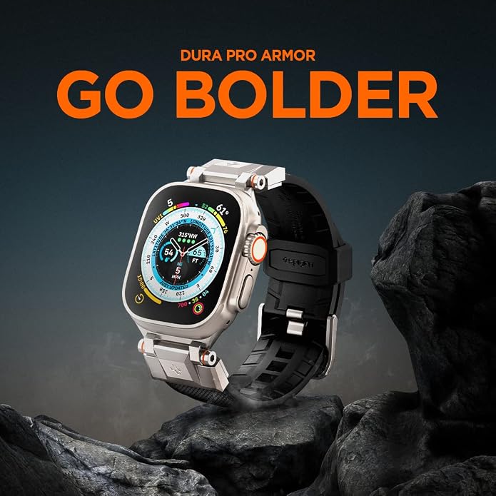 Spigen DuraPro Armor Durable Metal Connector Strap Designed for Apple Watch Band Compatible with Ultra 2/1 49mm, Series 10 46mm, 9/8/7 45mm, SE2/SE/6/5/4 44mm, 3/2/1 42mm
