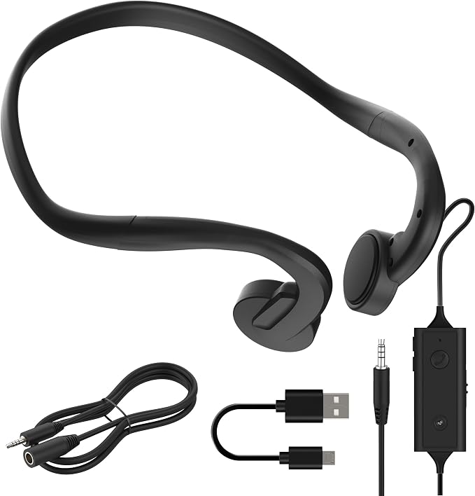 E&P Wired Bone Conduction Headphones with Microphone, 3.5mm AUX Wired Open-Ear Earbuds, Earphones with 7ft Extension Cable, Hands Free, Volume Control, Sweatproof Suitable for Outdoor Activitie