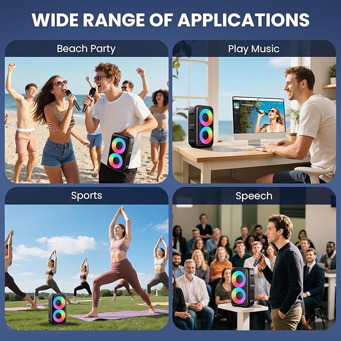 Bluetooth Speaker with 3 Wireless Microphones，Portable Party Speaker for Adults & Kids with Lights,Speakers Bluetooth Wireless，Floorstanding Speakers Support TWS/AUX/USB/TF Card for Home Party Gift