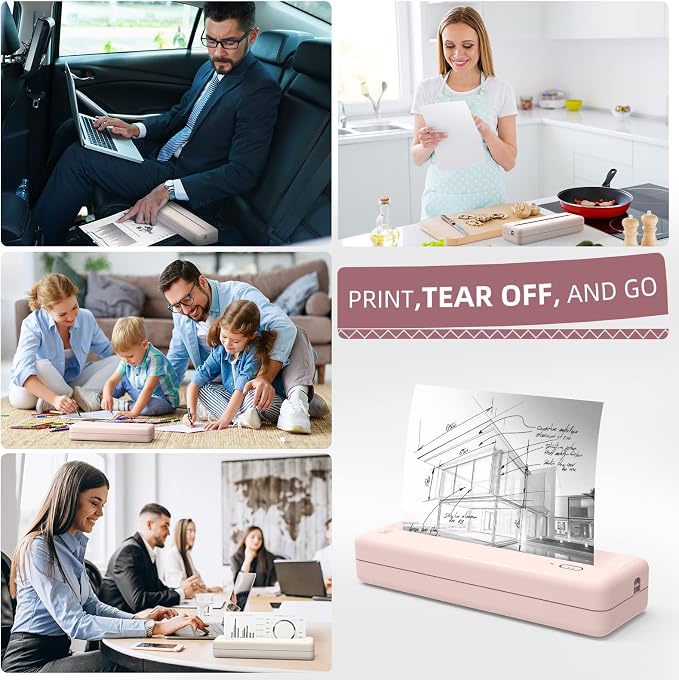 HPRT Wireless Portable Printer - Bluetooth Thermal Printer for Travel, Mobile Office, School, Home Compatible with iOS Android,Pink