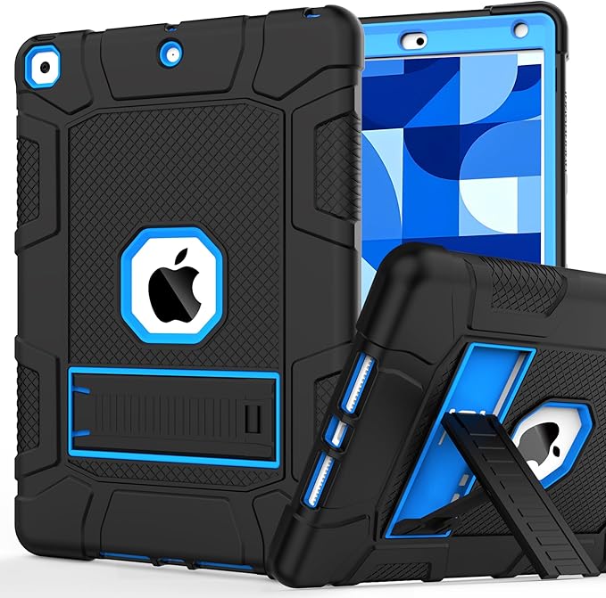 Rantice Military-Grade Tested Case for iPad 10.2" 9th/8th/7th Gen, Shockproof Protective Cover with Stand & Child-Safe Design (Black+Blue)