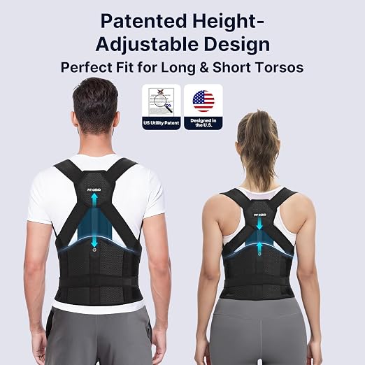 Fit Geno Posture Corrector for Women and Men HeightFit: Patented Height Adjustable Back Brace - Neck Shoulder & Full Back Pain Relief - Improve Posture Correct Hunchback Slouching Under Clothes (Small)
