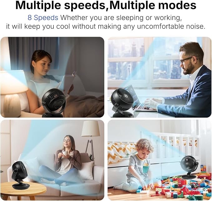 Fan for Bedroom with Remote,28dB Touch Control, Ultra Quiet Desk Fan, 9-Hour Timer, 70ft Powerful Airflow, 10-Inch High-Velocity Air Circulator Fan,8-Speed Oscillating Table Fan for Home, Dorm,Office