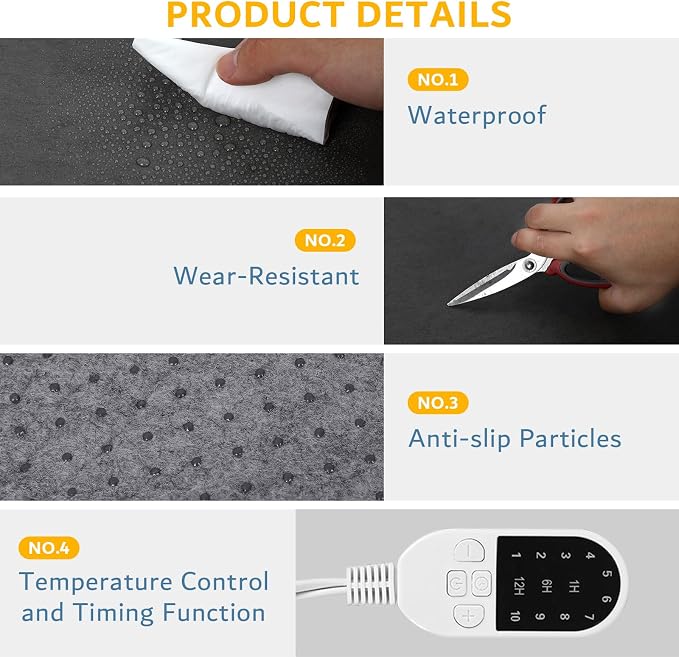 QOUBAI PVC 110V Heated Floor Mat Heater for Foot Warmer Under Desk 31.5 x 20 Inch Electric Heating Pad Energy Saving Carpet Pad Indoor Floor Heated Rug for Home Office Bathroom House Black