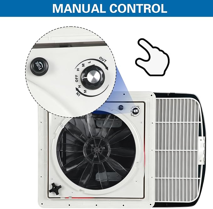 RV Roof Vent Fan with Rain Shield, 12V DC 14" Super Quiet Reliable Manual RV Roof Fan, 3-Speed, Reversible