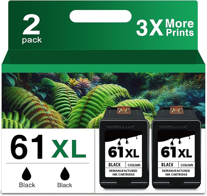 61XL Black Ink Cartridge Replacement for HP Ink 61 XL HP61 HP61XL BK to 4500 5530 4630 4502 2540 3050 4635 3510 4501 5535 2542 4632 1510 2541 3512 2514 1000 1010 Printer (2-Pack High Yield Cartridge)