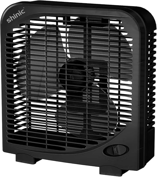 shinic 10" Tabletop Box Fan for Bedroom, 2 Speeds, Quiet Table Fans with Strong Airflow, Energy Efficient Small Box Fan, Portable Kitchen Exhaust Fans for Bedroom Bathroom Office Dorm Workshop, Black
