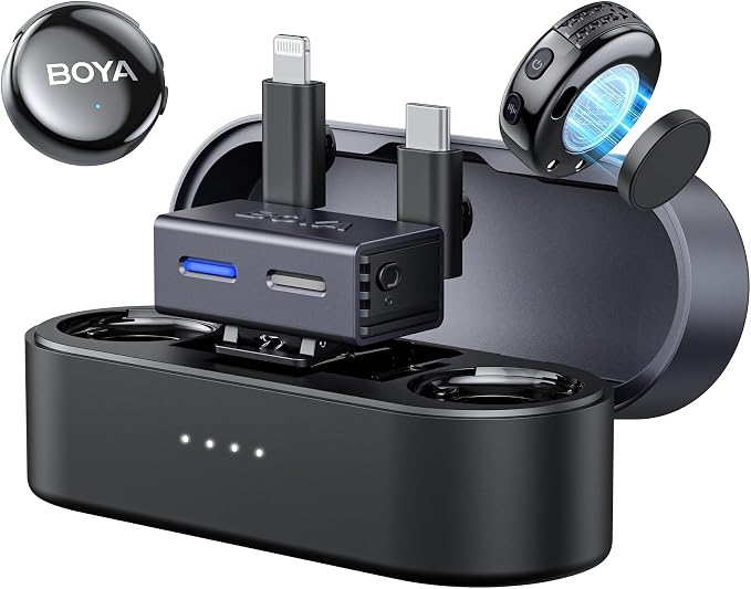 BOYA BOYALINK 3 Wireless Lavalier Microphone for iPhone/Android/Camera/PC/Tablets,AI Noise Cancellation,48kHz/24Bit Studio Sound,APP Control,984ft 30h Battery with Charging Case for Vlogging Interview