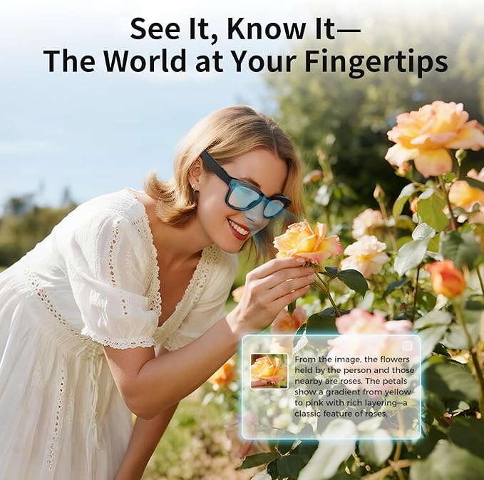 AI Smart Glasses with Camera Stabilization - 8MP POV Video Recording, Real-Time AI Translation, Smart Assistant, Dual-Mic Noise Canceling for Travel & Meetings - Anti-Blue Light, Beige Frame