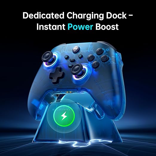 Machenike G3V2 Bluetooth Controller for Pc/Switch/Ios/Android, Hall Effect Joysticks, RGB Lighting Gaming Controller,2 Programmable Buttons,1000mah Battery With Charging Station, Blue