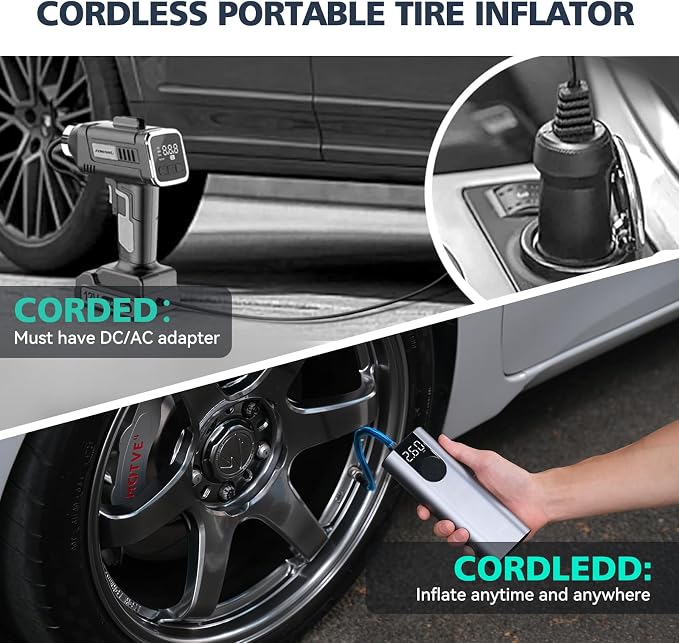 CYCPLUS Tire Inflator Portable Air Compressor, 150 PSI Cordless Air Pump with Digital LCD Screen Pressure Gauge, Electric Pump for Car, Motorcycle, Bicycle and Balls