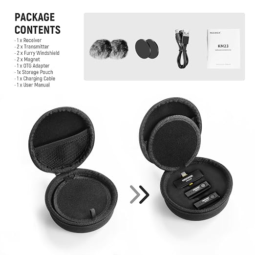 NEEWER Wireless Lavalier Microphone for iPhone Android Tablet PC Laptop 131ft/40m Range Noise Cancellation Omnidirectional Mic for Vlogging Live Streaming (1x RX + 2x TX), KM23