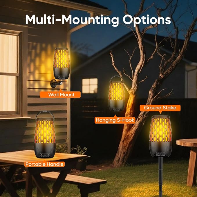 Outdoor Speakers, Portable Wireless Speaker with Flame Lights, Multi-Sync up to 100 Speakers Auto-Pairing HD Stereo Sound Waterproof, Hook for Patio Yard Porch, Gifts for Men Women