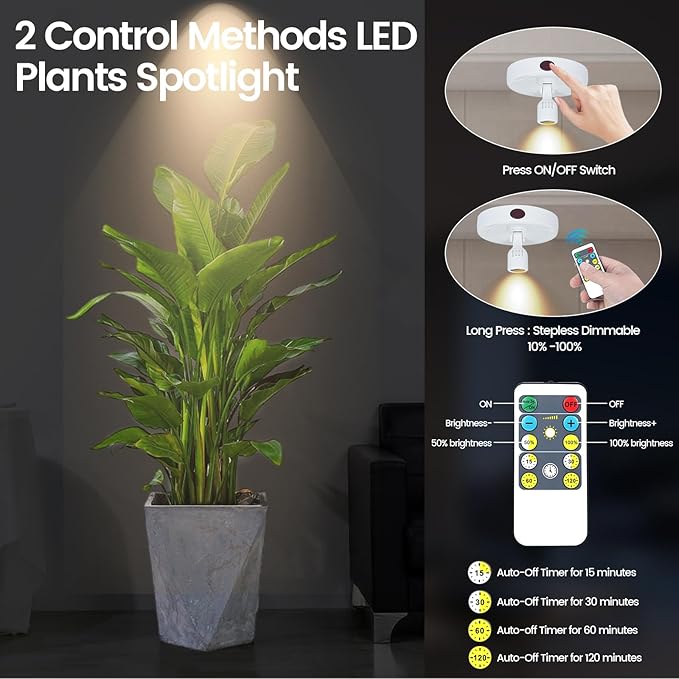 HAMVIDNE LED Spotlight, Rechargeable Battery Picture Lights, Uplighting Indoor, Spot Light with Remote, Plant Tree & Wall Art Display Dartboard Closet Spotlight-White