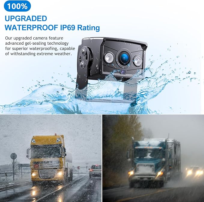 Upgrade Dual Backup Camera Monitor Kit 7" HD 1080P Monitor IP69 Waterproof Rearview Reversing Rear View Camera for Truck Trailer Semi-Trailer Box Truck RV Pickup Truck Easy Installation (TZ102)