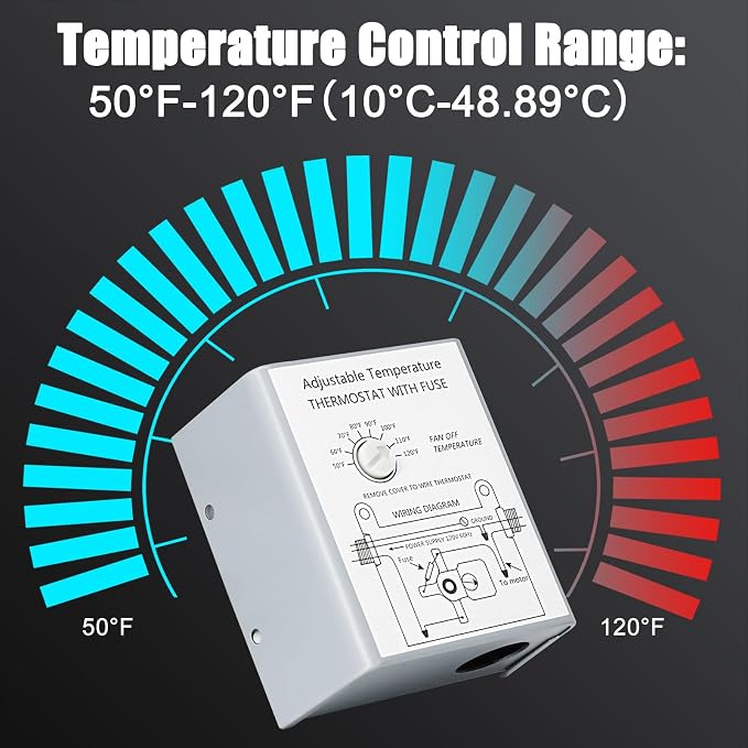 Criditpid 7 Inch Shutter Exhaust Fan, 760 CFM High Speed Wall Mounted Fan, Attic Vent Fan with Speed Controller and Thermostat for Greenhouse, Garage, Warehouse, Basement, Chicken Coop Ventilation