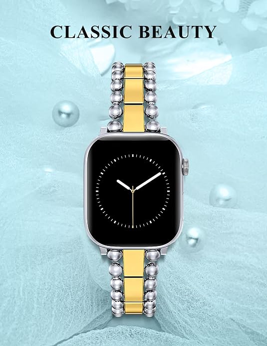 TOYOUTHS Beaded Bracelet Compatible with Apple Watch Bands 38/40/41/42/44/45/46/49mm Women, Dressy Fancy Stainless Steel Metal Elegant Jewelry Strap for iWatch Series 11 10 9 8 7 6 5 4 Ultra/SE 3 2 1
