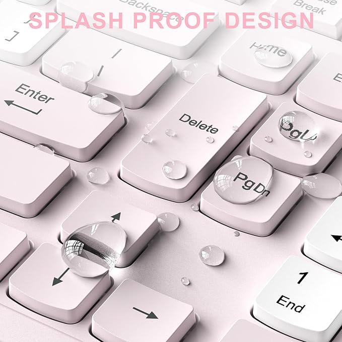 Wireless Keyboard and Mouse Combo, Full-Sized Quiet Wireless Keyboard and Adjustable DPI Mouse, 2.4GHz USB Receiver, Keyboard and Mouse for PC, Windows, Desktop, Laptop (Pink and White-B)