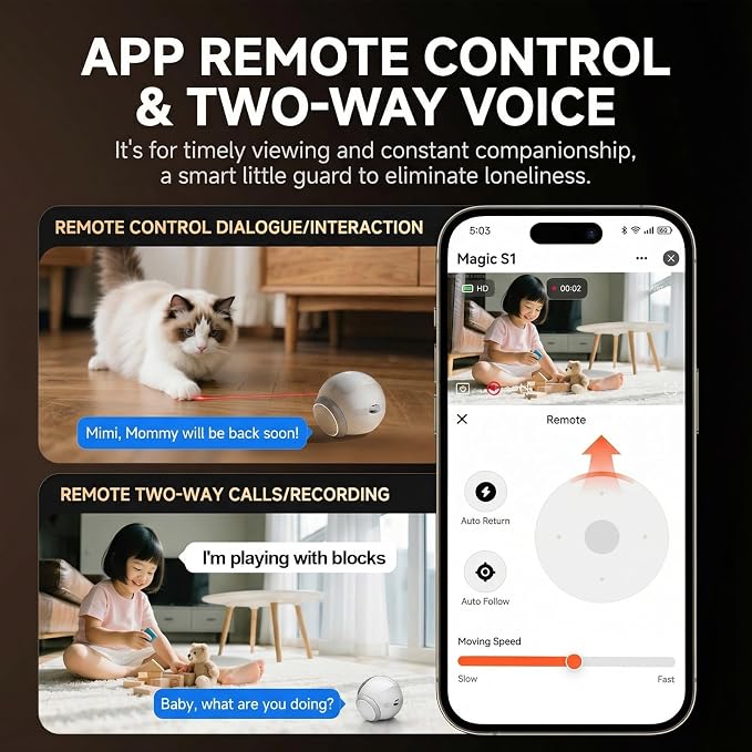 Robot Camera on Wheels,1080P Movable Indoor Camera with Remote Interaction, 2 Way Talk, Night Vision, Motion Detection, Auto Recharge, APP Control Home Security Cam for Pet, Elderly, Baby