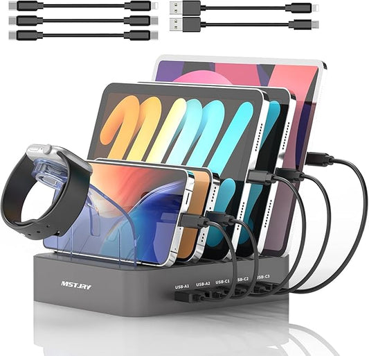 MSTJRY USB C Charging Station for Multiple Devices, for Apple ipad iPhone Airpod Series, for Android Cell Phones and Tablets, Total 90W 5 Port Charger Station C1/C2/C3 Each 20W Fast Charging