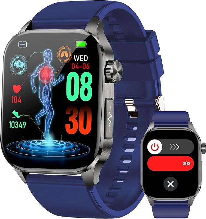 Yowow BIT Smart Watch for Men Women, 2.04" AMOLED Fitness Tracker with Bluetooth Call, Heart Rate SpO2 Blood Pressure HRV Sleep Stress, 150 Sports Modes, IP68 Waterproof for Android iOS (Blue)