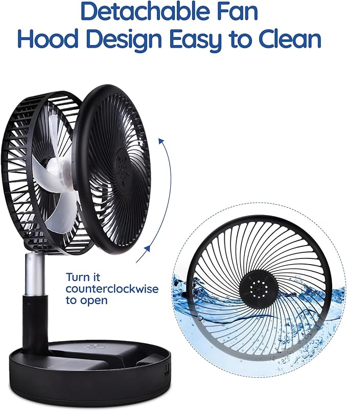 Primevolve Battery Operated Fan,Portable Rechargeable USB Floor Table Desk Fan with Adjustable Height, 4 Speed Settings Pedestal Fan for Bedroom Camping Travel,Black 7.7"