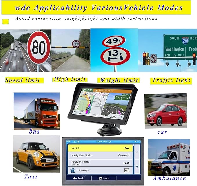 GPS Navigator for Car and Truck, 7 Inch Touchscreen, 2026 North America Maps, Voice Guidance, Speed Limit Warning, USB Connectivity