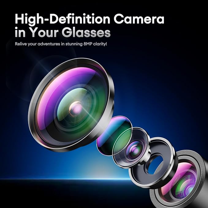 QxzPower 1080P HD AI Smart Camera Glasses, 8MP Camera Bluetooth 5.4 Recording Glasses, Dual Mic ENC Noise Reduction, Blue Light Filtering Lenses, Video Glasses with Men and Women, M01Pro White