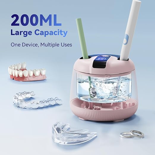 Ultrasonic Retainer Cleaner Machine 48kHz, Dental Cleaning Pod, Ultrasonic Retainer Cleaner for Dentures, Aligners, Mouth Guards, Toothbrush Heads and Jewelry with 200ML Capacity, LAB Supply | Gentle cleaning action works well on mouth guards, toothbru...