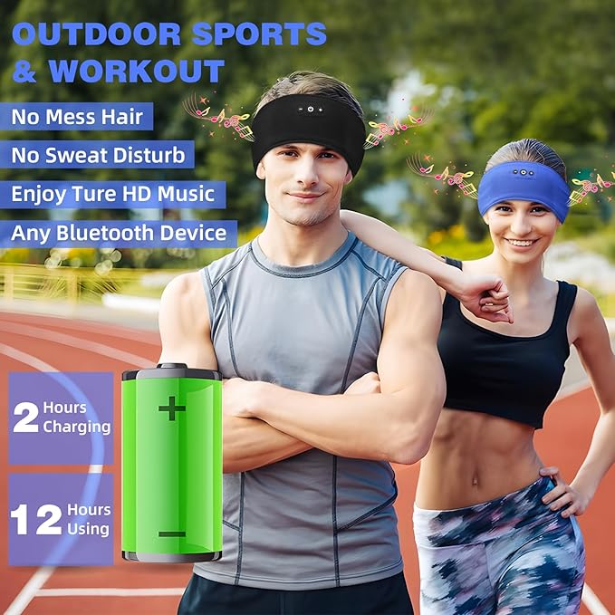 2-Pack Sleep Headphones Headband with Adjustable Hook and Loop, Bluetooth Headband Headphones for Sleeping Workout Running Yoga Gift