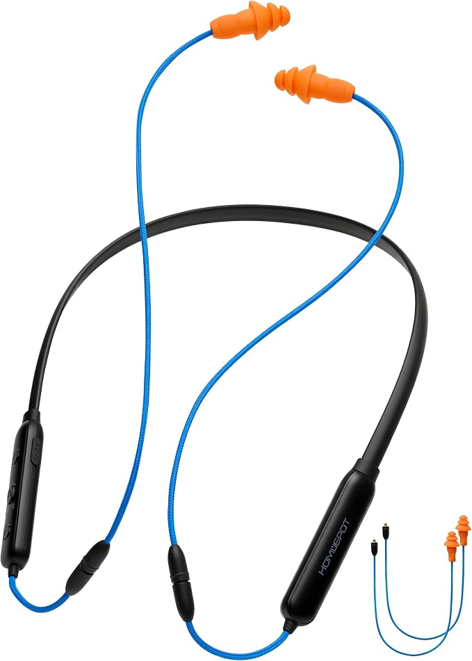Noise Reduction Wireless Neckband Headphones with Replaceable Earbuds (Extra Set Included) - Qualcomm aptX HD, 27dB NRR, CVC Noise Cancelling Mic & 20H Playtime for Work Safety OSHA Compliant