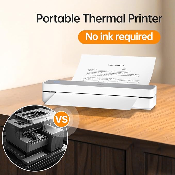 PRT Portable Printer Wireless for Travel, Support 8.5x11 US Letter&A4 Thermal Paper, Bluetooth Thermal Printer, Compatible with Android and iOS Phone & Laptop, Inkless Printer, White
