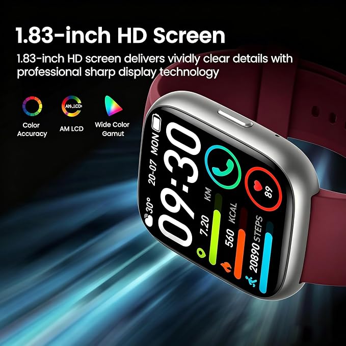Smart Watch with Alexa Built-in, 1.83" Touchscreen Fitness Tracker with Bluetooth Call, Fitness Watch with Heart Rate/Sleep Monitor/120+ Sports, IP68 Waterproof Smartwatch for Android iOS, Burgundy