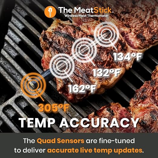 MeatStick Chef WiFi Travel Kit [Unlimited Range] | Quad Sensors Smart Wireless Meat Thermometer with Bluetooth | for Grilling, BBQ, Air Fryer, Deep Frying, Oven, Sous Vide, Rotisserie