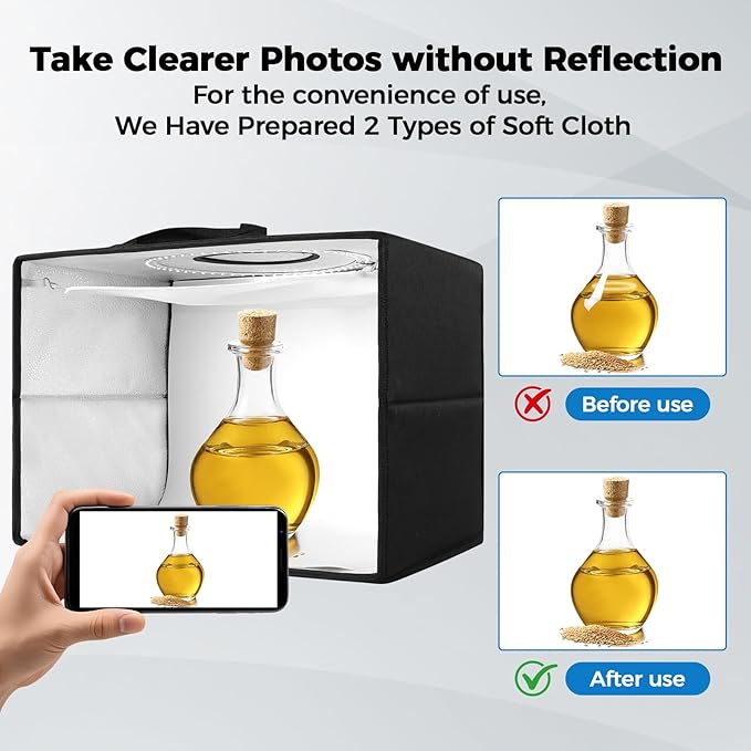 Photo Light Box, 16"x12"x12" Foldable Photography Light Box with CRI>95 120 Light Beads. Dimmable Shooting Tent Kit with White and Warm Light. 6 Color Backdrops Photo Booth for Studio Products Display